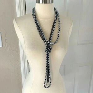 Gray and black pearl and chain knot necklace